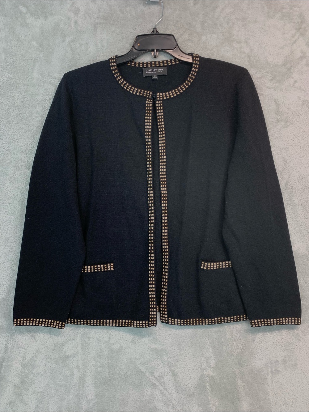 Jones New York knitted Blazer Black Open-Front Jacket with Gold Trim Size 2X